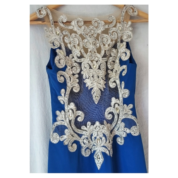 Vintage Royal Blue Embelled Gown by LARA - Picture 4 of 8